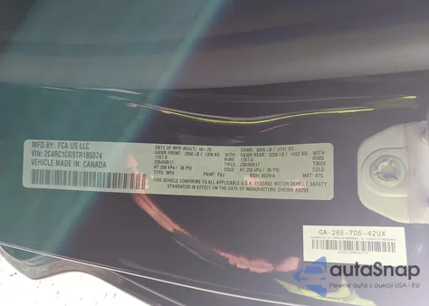 2026 Chrysler Voyager Lx z USA, uszkodzony, nr VIN 2C4RC1CG9TR185074